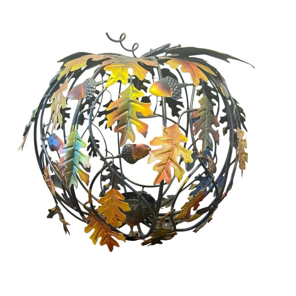 Metal Wire Fall Halloween Pumpkin Leaf Acorn Tea Light Candle Holder